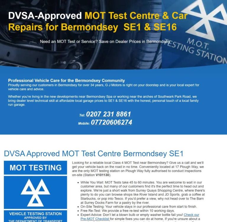 Our new Bermondsey MOT and service page