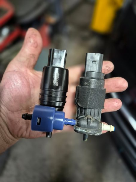 New and old windscreen washer pumps side by side